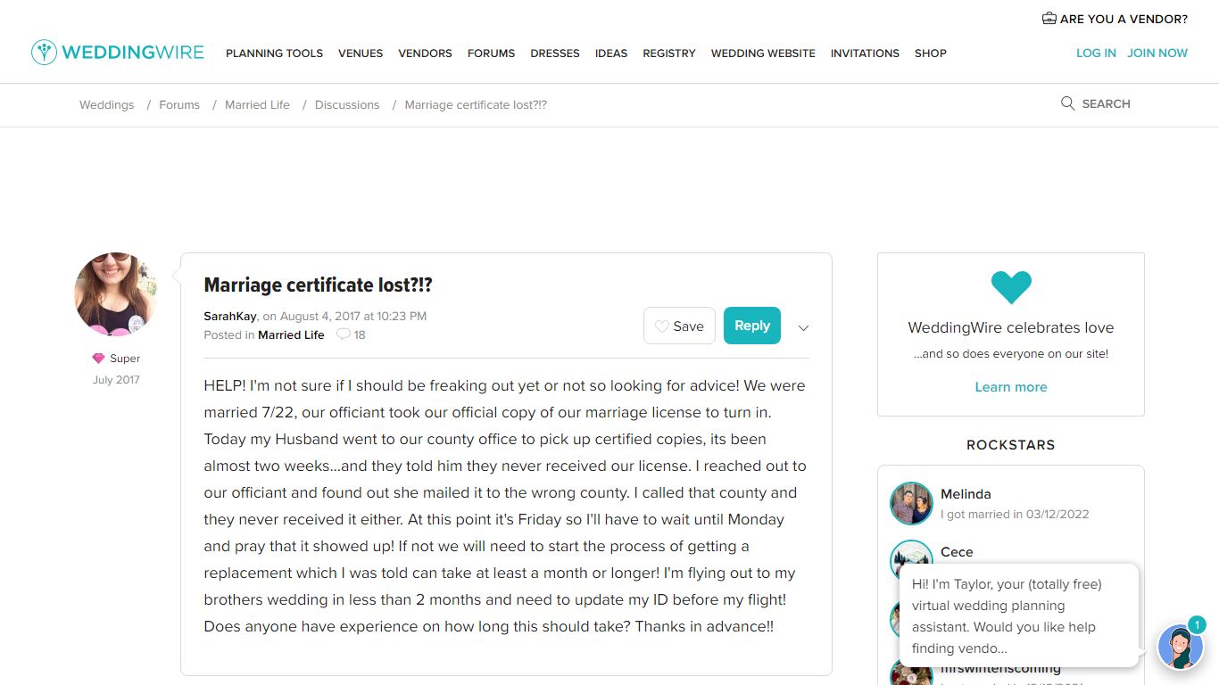 Marriage certificate lost?!? | Weddings, Married Life | Wedding Forums ...